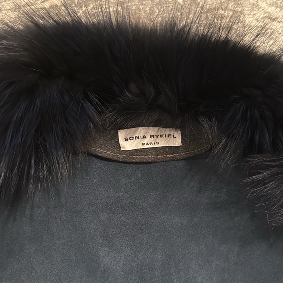 SONIA RYKIEL PARIS FOX FUR & Denim Leather Suede Patchwork Cropped Jacket - Picture 7 of 12